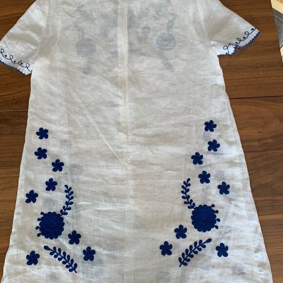 Zara, linen embroidered sun dress, sz M, white and indigo, mexican/boho/prairie - Picture 3 of 16